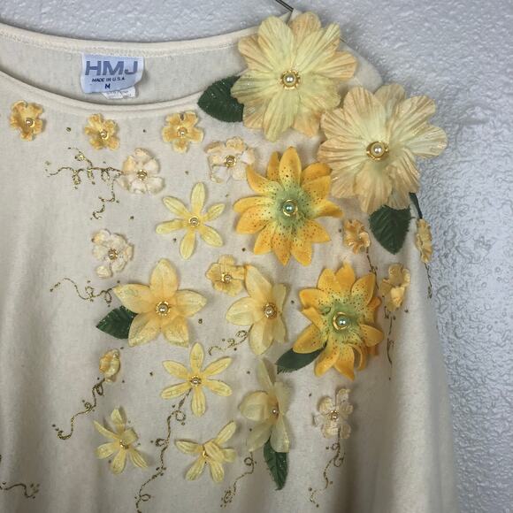 Vintage HMJ Made in the USA Cottagecore 3D Flower Sweater - Picture 5 of 16
